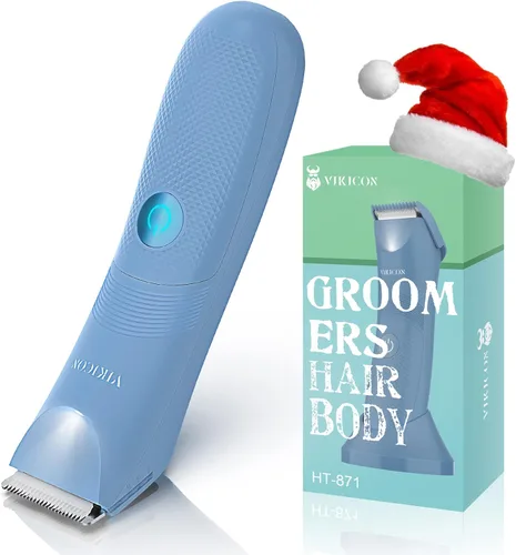 VIKICON Recortadora de bikini para mujeres: Afeitadora eléctrica indolora para púbico/piernas con luz, cuchilla hipoalergénica de cerámica, Azul