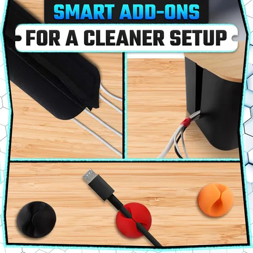 Miniatura 6 de Juego de 2 cajas organizadoras de cables para ocultar cables y regletas con clips, lazos y fundas reutilizables, diseño funcional, moderno, tamaños