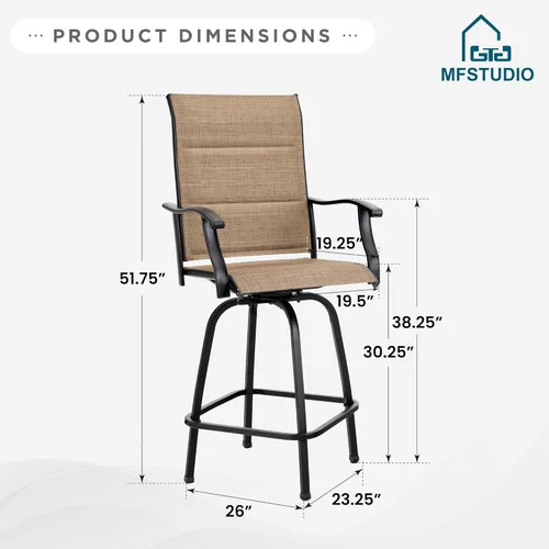 Miniatura 7 de MFSTUDIO Juego de 2 taburetes de bar para exteriores, sillas de patio giratorias con altura de barra, taburetes altos de bar para exteriores, sillas