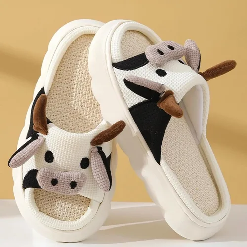 Miniatura 5 de Pantuflas de vaca para mujeres y hombres, pantuflas de interior para el hogar, bonitas pantuflas de animales de felpa mullidas, zapatos