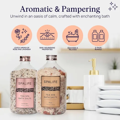 Miniatura 6 de SpaLife Tea Spa - Sales de baño minerales efervescentes con infusión de pétalos – lavanda y rosa, paquete de 2 unidades de 17.6 onzas