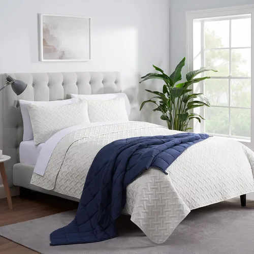 Miniatura 3 de SERTA Zen Rest - Manta pesada para adultos, resistente a las arrugas, rellena con cuentas de cristal, 10 libras (48 x 72 pulgadas), color azul marino