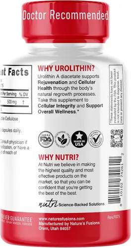 Miniatura 3 de Nutri Urolitina A Suplemento 500mg - Potente antioxidante, refuerzo de salud y bienestar - Probado por terceros - 500 mg de urolitina A diacetato