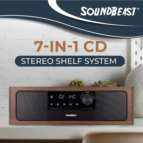 Miniatura 2 de SoundBeast Sistema de estante estéreo con reproductor de CD, Bluetooth, radio FM, reproducción USB, entrada auxiliar, entrada óptica, reloj