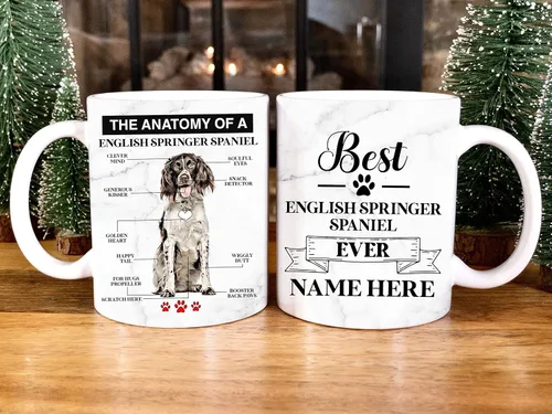 Miniatura 2 de PREZZY Taza de café de Springer Spaniel inglés personalizada para hombres, mujeres, amantes de los perros, nombre personalizado, letras vintage