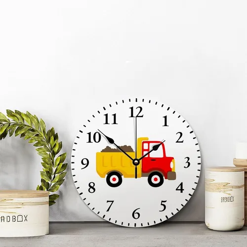 Miniatura 4 de Lindo reloj de pared de camión volquete para habitación de niños, cuarto de bebé, reloj de madera de 10 pulgadas, silencioso, sin tictac, funciona