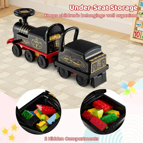 Miniatura 3 de Costzon Tren de paseo de 2 plazas con carruaje, juguete de 6 V con almacenamiento debajo del asiento, reposapiés, silbato de tren, música y luces