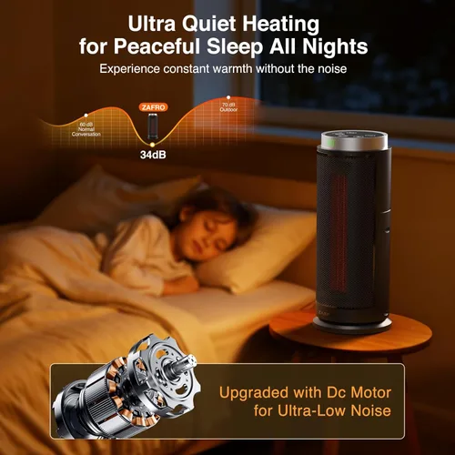 Miniatura 6 de ZAFRO Calentador de espacio, calentadores eléctricos portátiles ultra silenciosos para uso en interiores con termostato, 1500 W de cerámica PTC