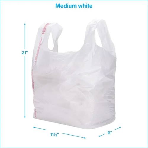 Miniatura 5 de SSWBasics Bolsas de plástico blanco para camisetas con asas - Caja de 1000 (11 ½" x 6 x 21)