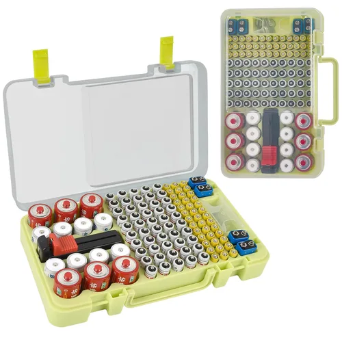 Miniatura 14 de Estuche Organizador y de Almacenamiento de Baterías con Probador. Caja Contenedor Portabaterias para más de 120 pilas AA AAA 9V C D, Litio CR2025