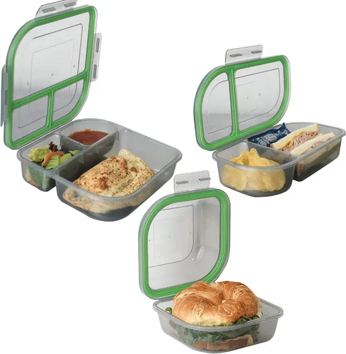Miniatura 15 de MyGo Container - Contenedor pequeño de 3 compartimentos para llevar, 8" x 8" x 2-1/2", reutilizable, apto para microondas, certificado NSF
