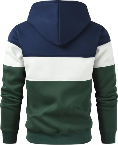 Miniatura 3 de Sudadera con capucha para hombre, diseño de bloques de color, casual, de vellón, manga larga, con capucha