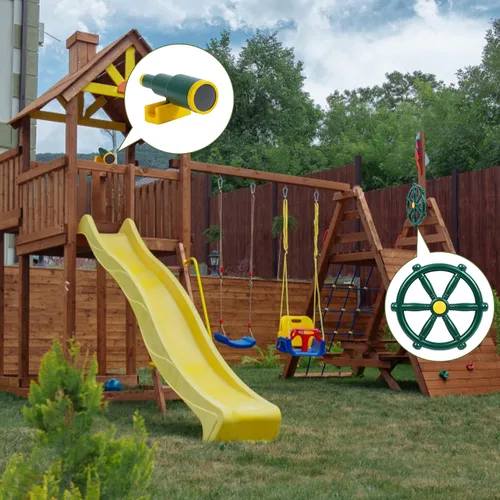 Miniatura 7 de RedSwing Accesorios para patio de recreo para niños, accesorios de juego con rueda de barco pirata y telescopio para patio trasero al aire libre