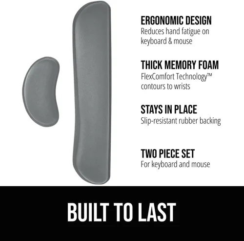 Miniatura 2 de Gorilla Grip - Reposamuñecas ergonómico de espuma viscoelástica de gel suave para teclado y mouse, antideslizante, para aliviar el dolor al Gris