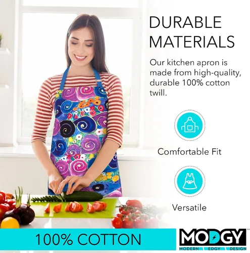 Miniatura 3 de MODGY Delantales con bolsillos, delantal ajustable de algodón para cocina, cocina, hornear, longitud completa, Klimt Young Maidens