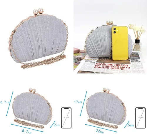 Miniatura 6 de Women Mini Pleated Seashell Evening Clutch Handbag Chain Strap Cross-body Bag