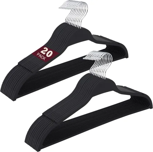 Perchas con revestimiento de goma antideslizante, paquete de 20 perchas duraderas que ahorran espacio con gancho de metal fuerte, diseño delgado y