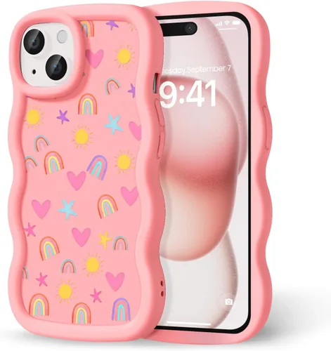 Miniatura 249 de Compatible con iPhone SE/8/7 Funda para Mujeres y Niñas, Marco Ondulado Rizado con Patrón Lindo, Estética Delgada Suave Silicona TPU Parachoques