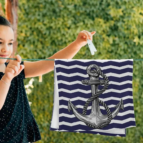 Miniatura 5 de Toalla de mano de baño de ancla, 2 piezas, toallas de mano absorbentes náuticas a rayas blancas, anclajes marinos, toalla facial suave