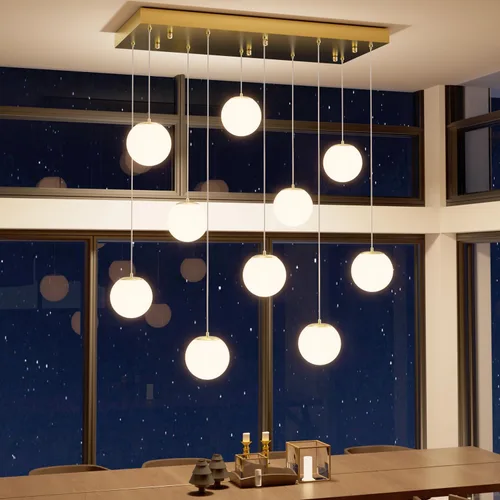 Miniatura 45 de ykolupty Escalera LED de 10 luces LED moderna con globo de cristal, lámpara colgante grande para techos altos, accesorios de iluminación de entrada