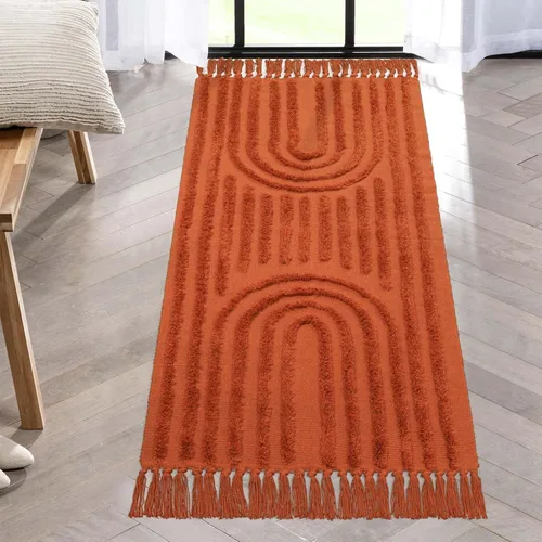 Miniatura 17 de LEEVAN - Alfombra de camino estilo bohemio lavable 2 x 5 pies, tejida en color beige, de algodón para cocina rústica con borlas, alfombra de acento