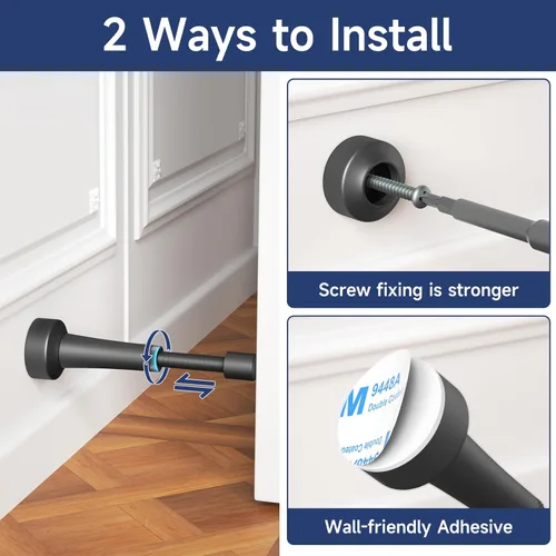 Miniatura 4 de 2 topes de puerta ajustables, 3.07-4.45 pulgadas de aluminio para parte inferior de la puerta, tope de puerta negro mate para pared con punta