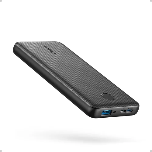 Anker Power Bank (PowerCore 10K), batería compacta de 10,000 mAh lista para viajar con tecnología de carga PowerIQ, carga rápida de 5V/3A para Negro