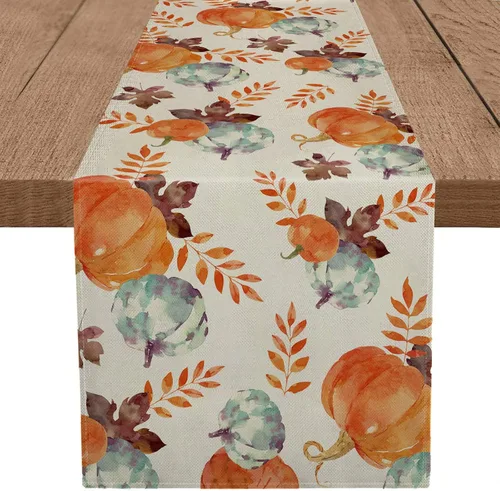 Miniatura 6 de Camino de mesa de otoño, hojas, bayas, cosecha de otoño, Acción de Gracias, caminos de mesa de vacaciones, comedor, cocina, decoración de fiesta, 13