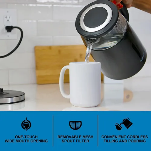 Miniatura 6 de Kenmore - Hervidor eléctrico inalámbrico de 1.7 litros, chofer digital inalámbrico, hervidor de té instantáneo, control de temperatura Negro