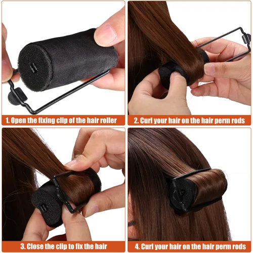 Miniatura 4 de 40 piezas de rodillos de pelo de esponja, rodillos satinados, rodillos de espuma de seda para mujeres con clips de dientes de pato para peinado