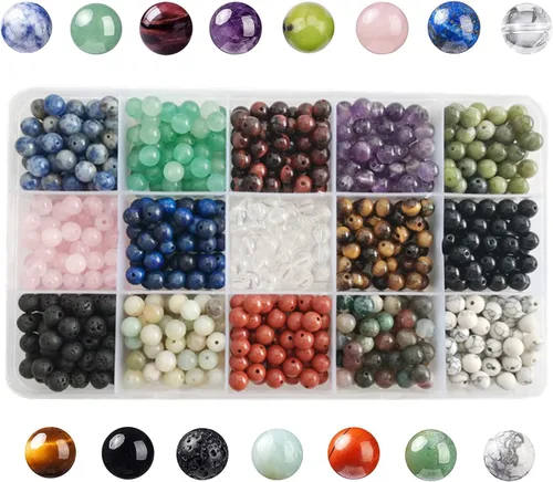 750 cuentas de piedra redonda natural real, cristales lisos, piedras preciosas sueltas, multicolor, mezcladas para hacer joyas, pulseras, collares,