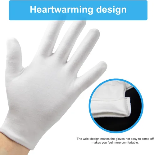 Miniatura 3 de 5 pares (10 unidades) guantes hidratantes durante la noche para hombres y mujeres, guantes de algodón blanco lavables para SPA para manos secas