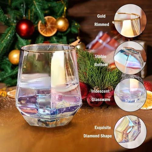 Miniatura 4 de Copas de vino sin tallo, cristalería iridiscente de 10 onzas, vasos modernos de color arcoíris para vino tinto, cócteles, whisky, regalos, amantes