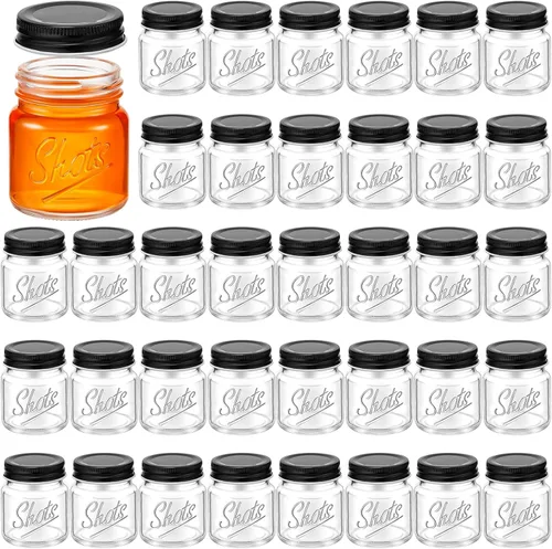 Tessco - 36 vasos de chupito con tapas, aptos para lavavajillas, 2 onzas, para despedidas de soltera, bodas, fiestas, bares, bebidas, hogar, Negro
