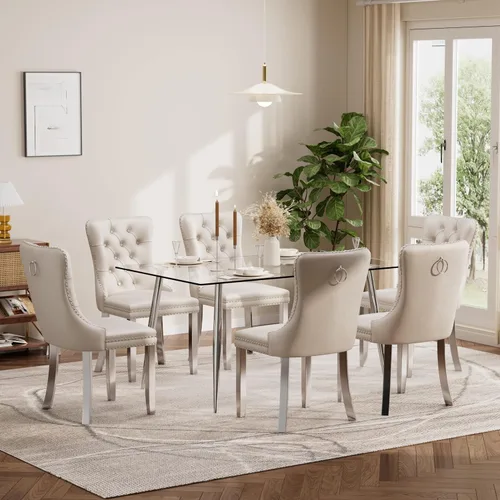 Miniatura 113 de Baysitone Juego de mesa de comedor de vidrio de 51 pulgadas para 4, juego de 5 piezas moderno de comedor, mesa de cocina rectangular de vidrio con 4