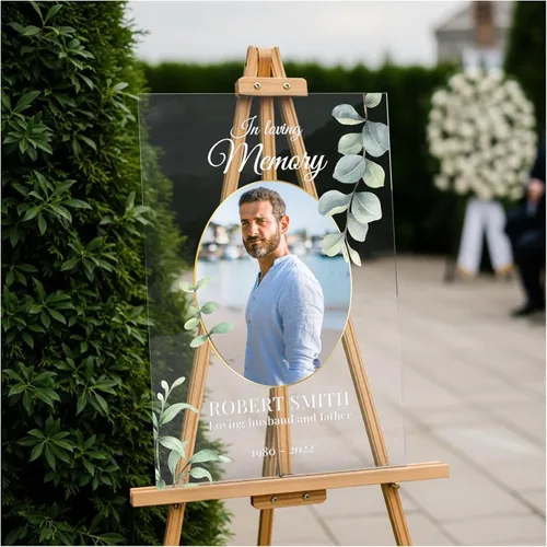 Miniatura 10 de SPEEDYORDERS Cartel funerario personalizado con foto - Cartel de bienvenida - In Loving Memory - Banner personalizado