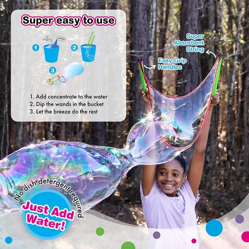Miniatura 7 de WOWmazing Kit Grab-N-Go: Incluye varita, concentrado de burbujas gigante, cubo y folleto de consejos y trucos Juguete al aire libre para niños
