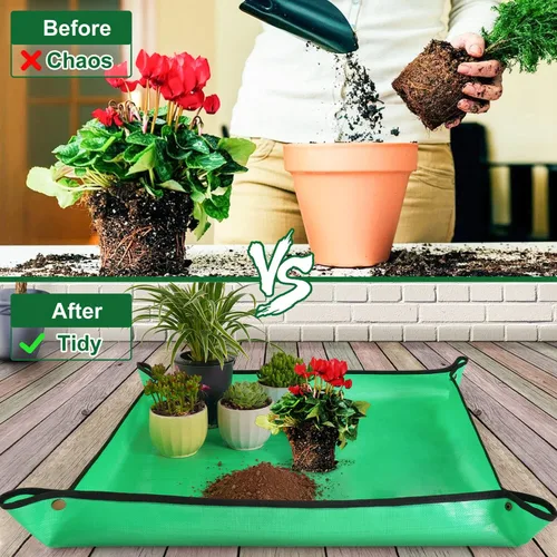 Miniatura 2 de HNXTYAOB 2 PCS Alfombrilla de Trasplante de 27" x 27" para Plantas de Interior y Control de Desorden, Bandeja para Macetas Engrosada e Impermeable