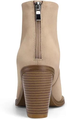 Miniatura 8 de mysoft Women's V Cut Out Ankle Boots Slip On Pointed Toe Chunky Stacked Heel Booties