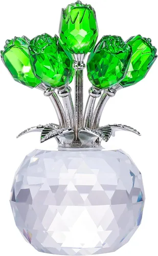 Miniatura 16 de YWHL Figurilla de Flor de Rosa Rosa de Cristal Hecha a Mano con Jarrón Redondo, Regalos de Rosas para Novia, Esposa, Hermana, Regalos Románticos
