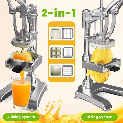 Miniatura 2 de Exprimidor comercial 2 en 1 y picadora - Prensa manual de exprimidor resistente de hierro fundido para exprimir limón, cítricos, naranja, cortador