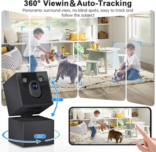 Miniatura 2 de Cámara interior - Cámara WiFi 5G y 2.4G para seguridad del hogar, cámaras de seguridad 2K para perro/mascota/bebé, panorámica/inclinación de 360°