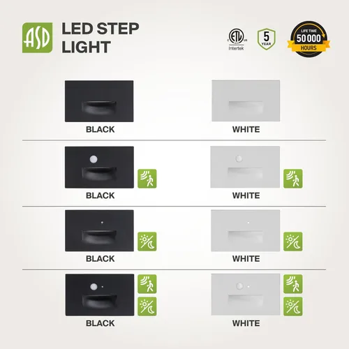 Miniatura 9 de ASD LED Luminaria de Escalera Empotrada, Iluminación de Pasada al Aire Libre del Atardecer al Amanecer 3CCT, Sensor de Movimiento, Fotocélula