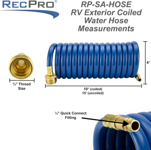 Miniatura 4 de RecPro RV Manguera de ducha exterior Manguera enrollada azul de 15' Rociador opcional de conexión rápida flexible Resistente a rayos UV