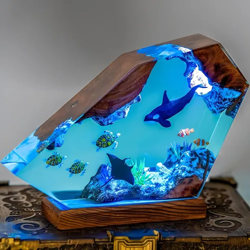 Miniatura 15 de Lámpara de Luz de Madera con Resina Epoxi Creativa del Océano, Lámpara de Océano Acuático Multicolor Hecha a Mano para Entusiastas del Buceo