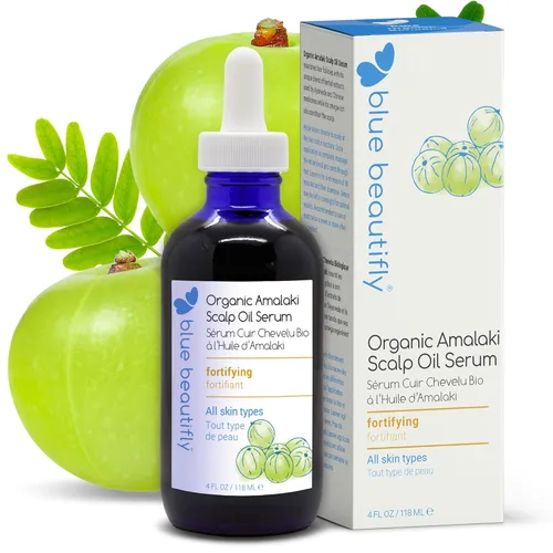 Blue Beautifly Aceite orgánico Amla para suero del cuero cabelludo, fortalece los folículos pilosos, restaura el crecimiento y trata la caspa,