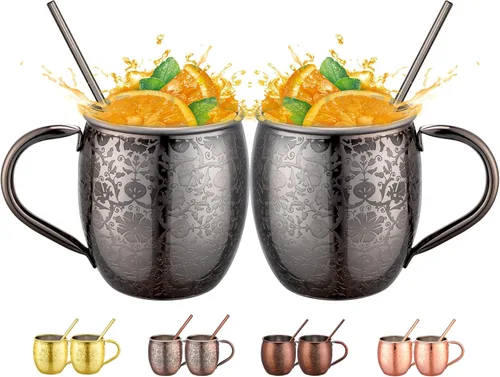 Miniatura 9 de UNISWEET Moscow Mule - Tazas de 18 onzas chapadas en cobre fina artesanía, tazas grabadas con acero inoxidable 304, para bebidas frías, cerveza, 1