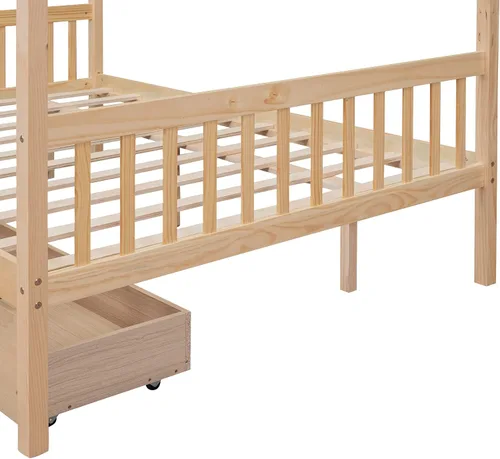 Miniatura 7 de Bellemave Cama de casa de tamaño matrimonial para niños, marco de plataforma Montessori con 2 cajones, cabecera y estribo, almacenamiento de madera