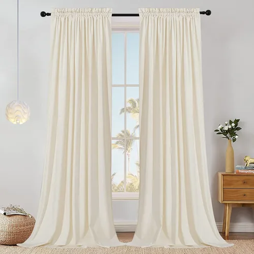 Miniatura 31 de SMILETIME - Cortinas de terciopelo blanco con bolsillo para barra, aisladas térmicamente, suaves, con filtro de luz y privacidad, para dormitorio