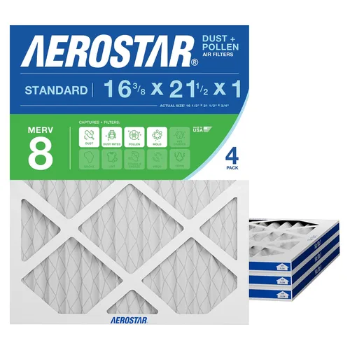 Aerostar Filtro de aire MERV 8 de 16.375 x 21.5 x 1, 4 unidades, tamaño real (16.50 x 21.50 x 0.75), HVAC, aire acondicionado y filtro de horno que